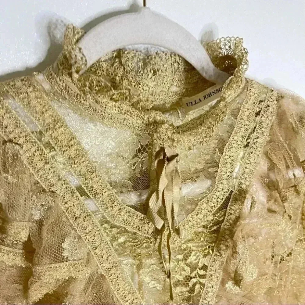 NWT Ulla Johnson Yves Metallic Gold Floral Lace Blouse - Picture 4 of 12